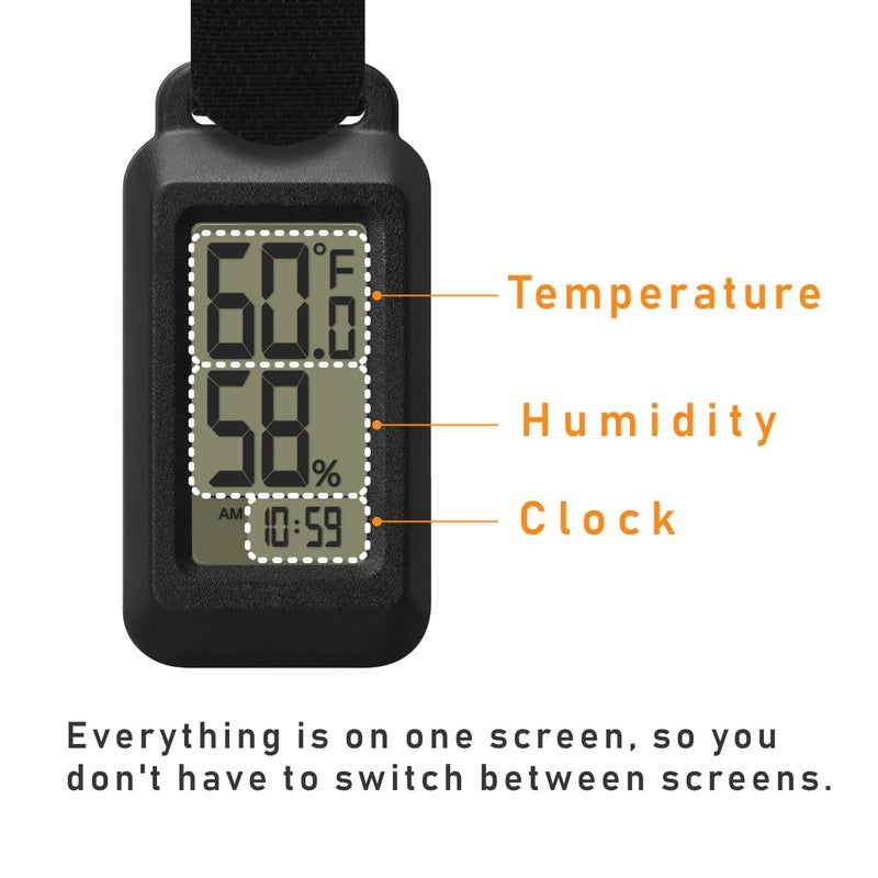 dretec Portable Digital Thermometer Hygrometer Splash Proof IPX4 Clock Function Backlight for Backpacking, Skiing, Outdoor Thermometer Activity Black - Image 4